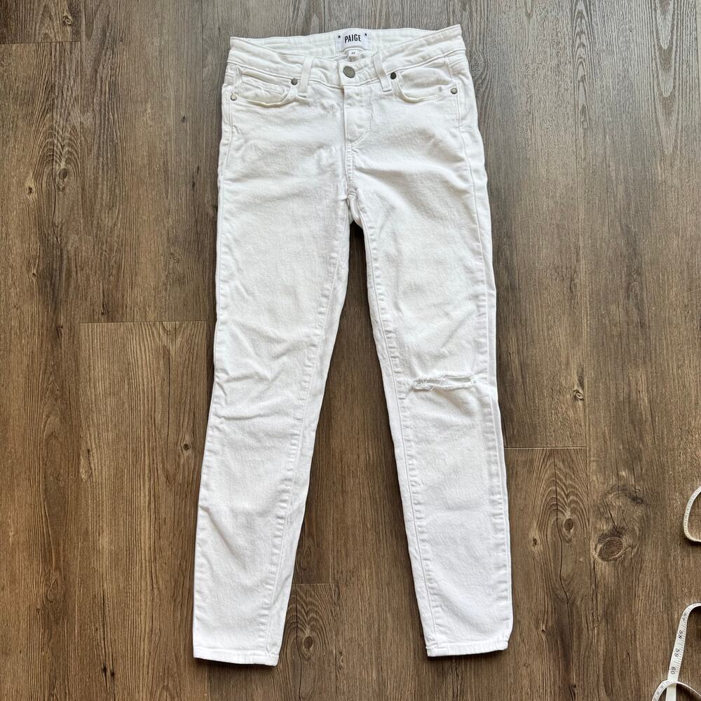 PAIGE Verdugo Ankle White Distressed Skinny Jeans Womens Size 25 Low Rise Denim